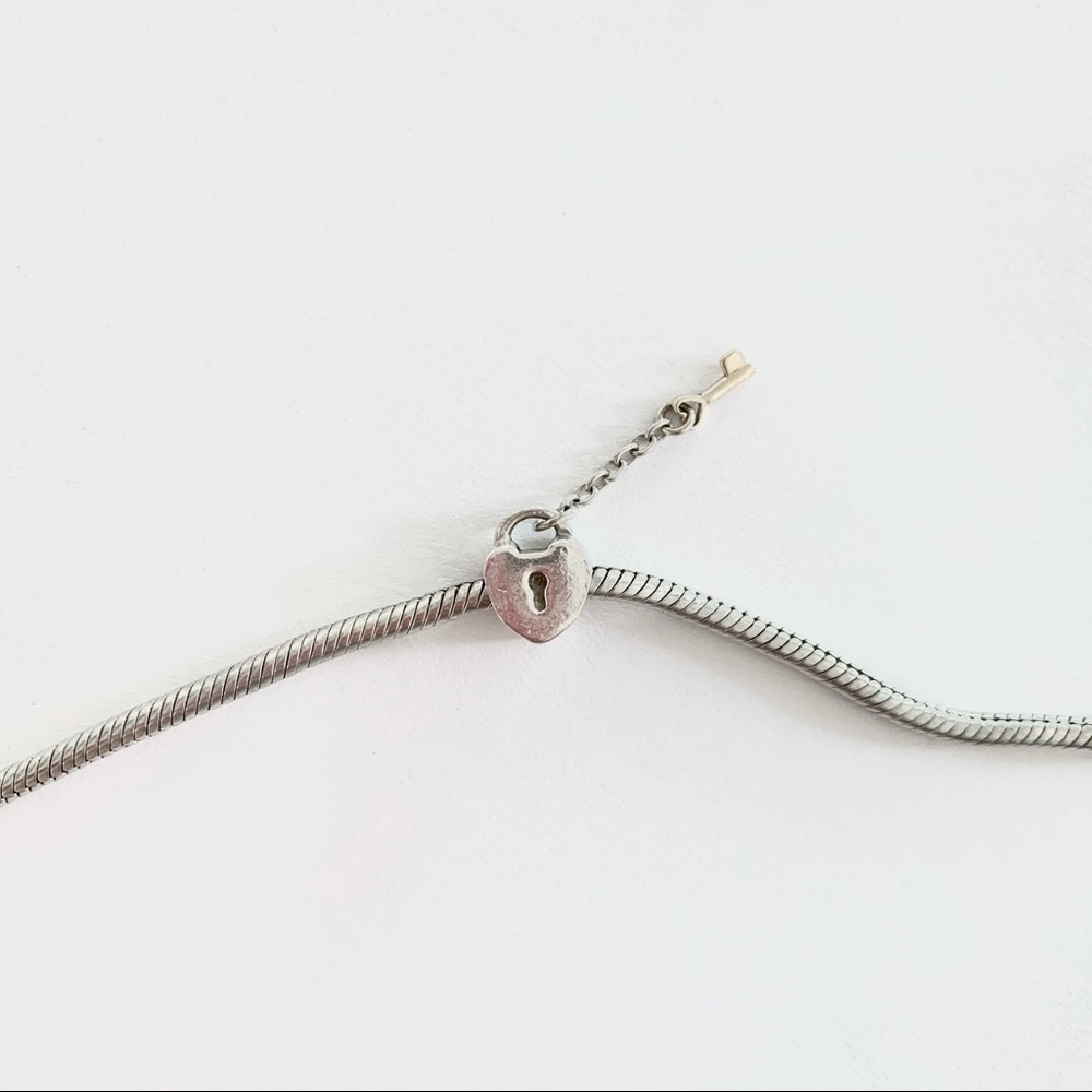 PANDORA | 2 TONE “HEART PADLOCK” & KEY CHAIN BEAD RARE DISCONTINUED